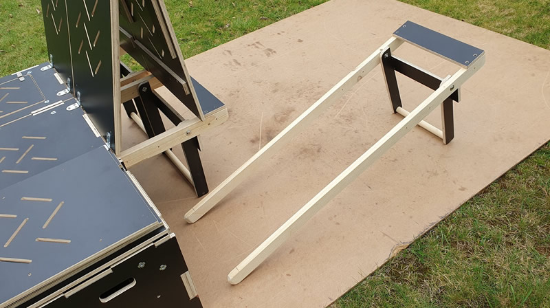 Retractable beams removed from the camping module